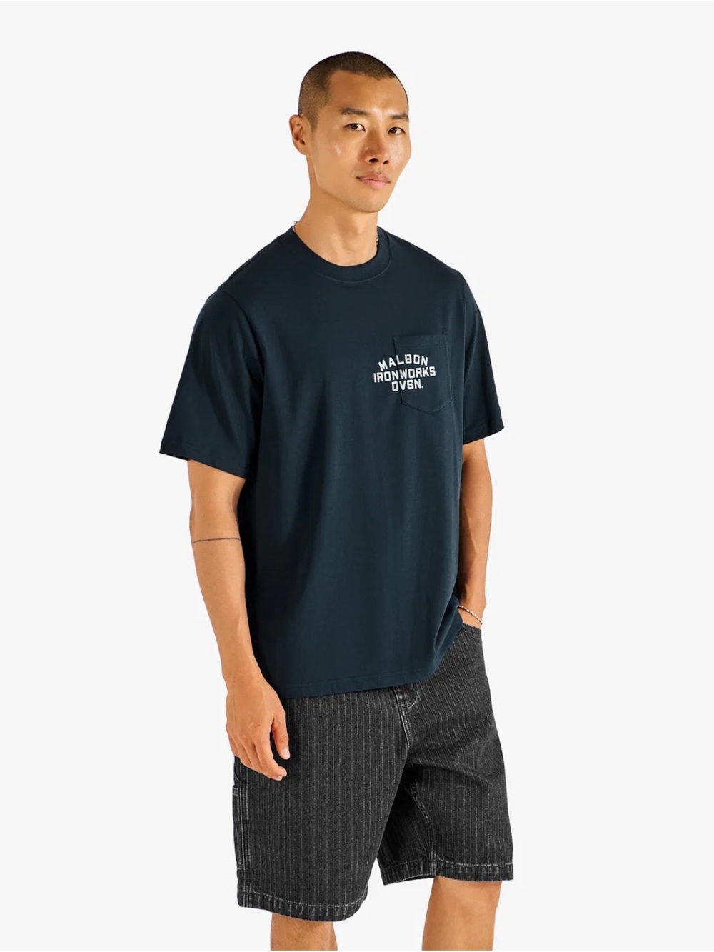 Malbon Ironworks Short Sleeve Pocket Tee - Navy